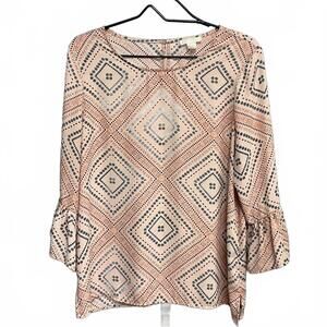 Finn & Grace Geometric Patterned Women's Top Soft Blush Pink Pastel Blue. Large